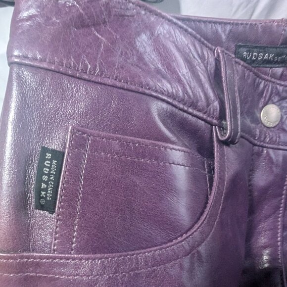 Rudsak | Women’s Bootcut Leather Pants In Eggplant With Faded Finish - Picture 12 of 15